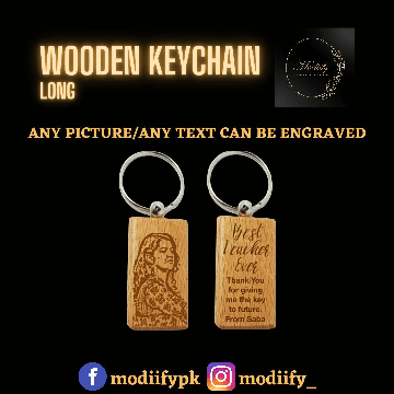 WOODEN TEXT/PICTURE ENGRAVED KEYCHAIN - LONG
