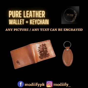 PURE LEATHER WALLET WITH LEATHER ENGRAVED KEYCHAIN