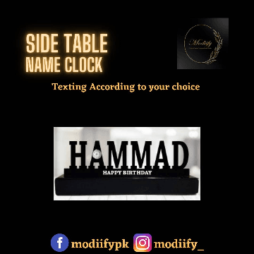 SIDE TABLE NAME CLOCK WITH TEXT